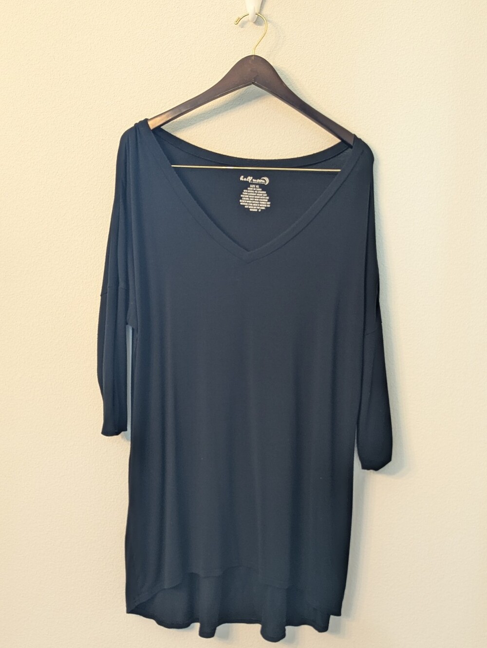 Half Moon By Modern Movement Black V-Neck Viscose Lounge Tunic Top